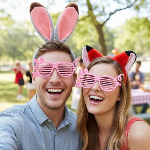 Fox and Bunny Ears Headband, 3 pcs Rabbit and Fox Ears Headdress Set with Pig Glasses, Animal-Themed Headbands for Adult Costume Events and Photo Shoots in Kuwait
