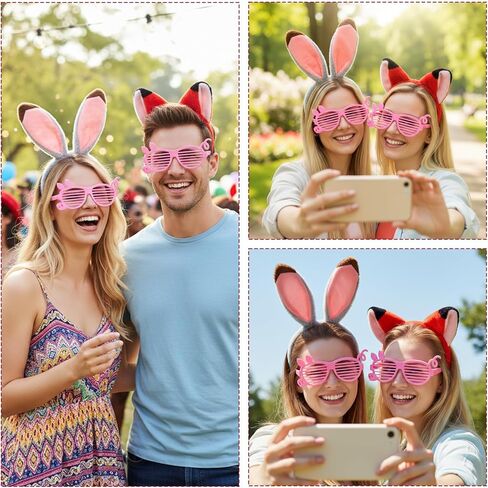 Fox and Bunny Ears Headband, 3 pcs Rabbit and Fox Ears Headdress Set with Pig Glasses, Animal-Themed Headbands for Adult Costume Events and Photo Shoots in Kuwait