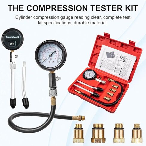 طقم اختبار الضغط مكون من 8 قطع لمحركات الغاز، مقياس ضغط الأسطوانة 0-300 رطل لكل بوصة مربعة مع حقيبة - يناسب السيارة والدراجة النارية والمحرك الصغير والمركبة ATV in Kuwait