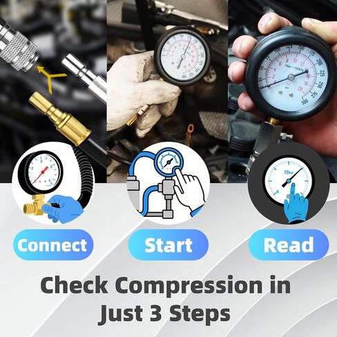 طقم اختبار الضغط مكون من 8 قطع لمحركات الغاز، مقياس ضغط الأسطوانة 0-300 رطل لكل بوصة مربعة مع حقيبة - يناسب السيارة والدراجة النارية والمحرك الصغير والمركبة ATV in Kuwait