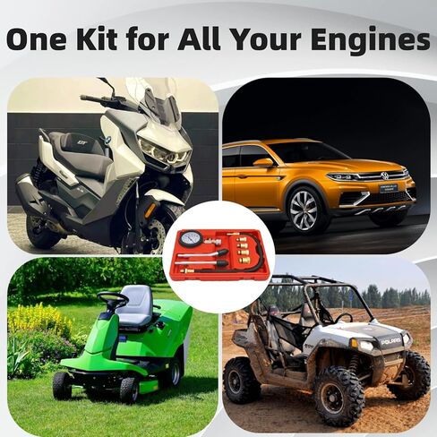 طقم اختبار الضغط مكون من 8 قطع لمحركات الغاز، مقياس ضغط الأسطوانة 0-300 رطل لكل بوصة مربعة مع حقيبة - يناسب السيارة والدراجة النارية والمحرك الصغير والمركبة ATV in Kuwait