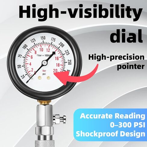 طقم اختبار الضغط مكون من 8 قطع لمحركات الغاز، مقياس ضغط الأسطوانة 0-300 رطل لكل بوصة مربعة مع حقيبة - يناسب السيارة والدراجة النارية والمحرك الصغير والمركبة ATV in Kuwait