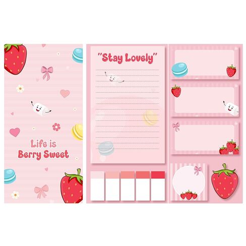 KatchOn, Life is Berry Sweet Sticky Notes Set - 550 Sheets | Strawberry Pattern Self-Stick Notes Pads, Cute Sticky Notes | Writing Memo Pads | Back to School Supplies | Sticky Notebooks for School in Saudi Arabia
