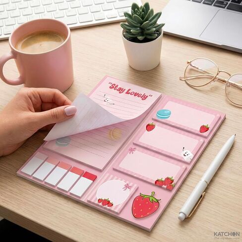 KatchOn, Life is Berry Sweet Sticky Notes Set - 550 Sheets | Strawberry Pattern Self-Stick Notes Pads, Cute Sticky Notes | Writing Memo Pads | Back to School Supplies | Sticky Notebooks for School in Saudi Arabia