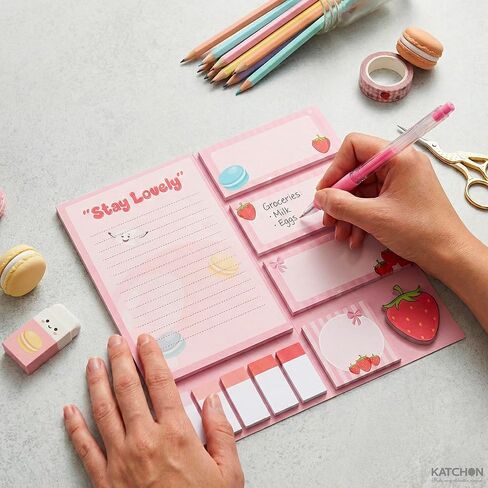 KatchOn, Life is Berry Sweet Sticky Notes Set - 550 Sheets | Strawberry Pattern Self-Stick Notes Pads, Cute Sticky Notes | Writing Memo Pads | Back to School Supplies | Sticky Notebooks for School in Saudi Arabia