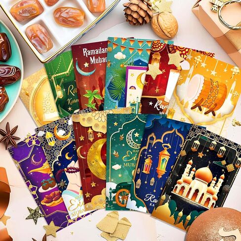 OXYLIPO 24Pcs Ramadan Mini Pocket Notepads - Moon, Mosque, and Star Pattern Lined Memo Notebooks for Eid Mubarak Party Gifts, School Classroom Rewards, Daily Memo Jotting, Islamic Holiday Activities in Saudi Arabia