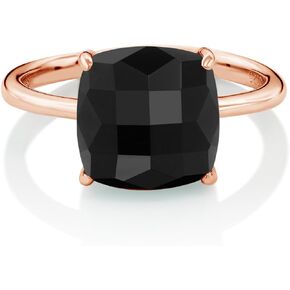 Gem Stone King 3.75 Cttw Black Onyx Ring For Women | 10MM Checkerboard Square Cut Gemstone Birthstone Ring | 925 Sterling Silver Rose Gold Plated | Wedding Engagement Anniversary Promise Ring in Kuwait