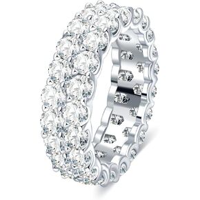 Luxury D Color VVS1 Moissanite Eternity Ring Double Rows 925 Sterling Silver Pave Setting Wedding Band Engagement Promise Ring for Women GRA Certified in Saudi Arabia