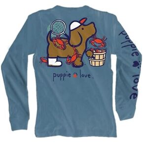 تي شيرت Puppie Love بأكمام طويلة، تصميم على شكل سرطان البحر، أزرق، طباعة جرافيك، مقاس متوسط in Kuwait