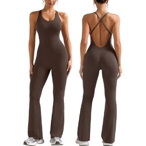 جمبسوت نسائي متوهج للتمرين من Relety برقبة واسعة وظهر مكشوف للتحكم في البطن قطعة واحدة سروال ضيق لليوجا والصالة الرياضية مبطن in Kuwait