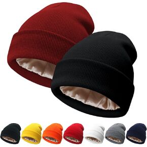 NPQQUAN 2 قطعة قبعة صغيرة مبطنة بالحرير للنساء قبعات شتوية دافئة ناعمة وبطانة مكبلة قبعات متماسكة للنساء in Kuwait