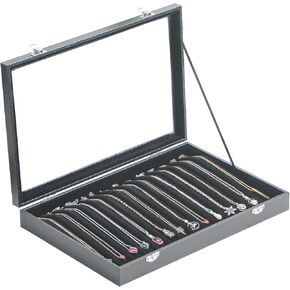 صندوق تنظيم القلادة، منظم حامل القلادة، علبة عرض القلادة ذات 14 خطافًا، صينية مجوهرات قلادة مع غطاء زجاجي للنساء (أسود) in Kuwait