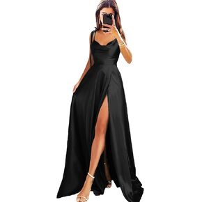 MisShow فساتين لحضور الحفلات الموسيقية للسيدات من الساتان على شكل حرف a 2026 بأشرطة سباغيتي طويلة لوصيفة العروس فستان سهرة رسمي مع فتحة in Kuwait