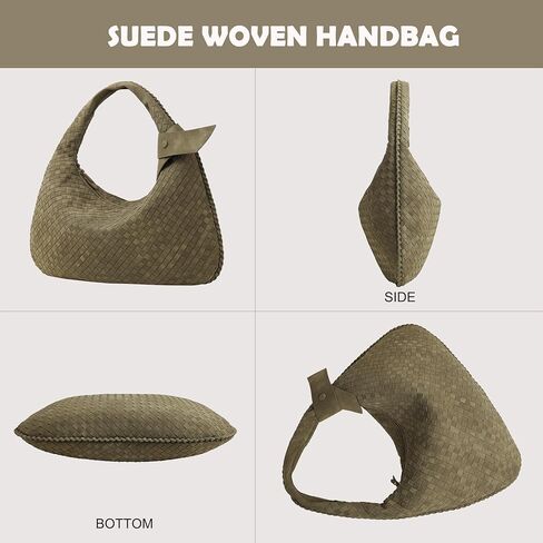 حقيبة نسائية من جلد الغزال الصناعي، حقيبة منسوجة، حقيبة كتف مترهل، حقيبة يد من جلد الغزال مع سحاب للإغلاق in Kuwait