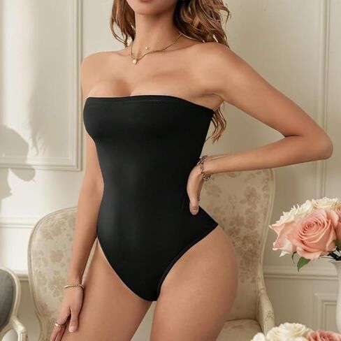 Women’s Sexy Strapless Bodysuit Thong Tube Top Off The Shoulder One Piece Leotard in Saudi Arabia