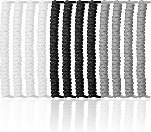 12 Pcs Curly No Tie Shoelace Elastic Shoe Lace Anti-Fall Elastic for Adults Suitable in Sports Flat (Black White Grey) in Saudi Arabia