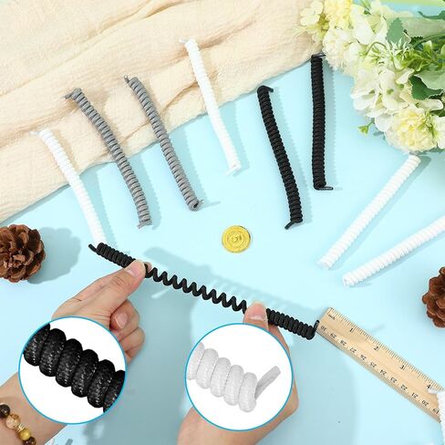 12 Pcs Curly No Tie Shoelace Elastic Shoe Lace Anti-Fall Elastic for Adults Suitable in Sports Flat (Black White Grey) in Saudi Arabia
