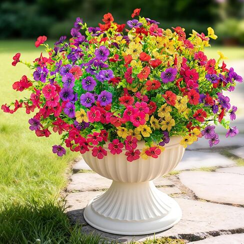 16 Bundles Artificial Fake Flowers Plants for Outdoors Spring Summer Decor,Faux Flowers Plant Silk Daisy UV Resistant for Outside Planters Front Porch Patio Yard Garden Home(Red,Purple,Yellow,Fuchsia) in Saudi Arabia