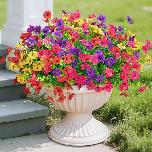16 Bundles Artificial Fake Flowers Plants for Outdoors Spring Summer Decor,Faux Flowers Plant Silk Daisy UV Resistant for Outside Planters Front Porch Patio Yard Garden Home(Red,Purple,Yellow,Fuchsia) in Saudi Arabia