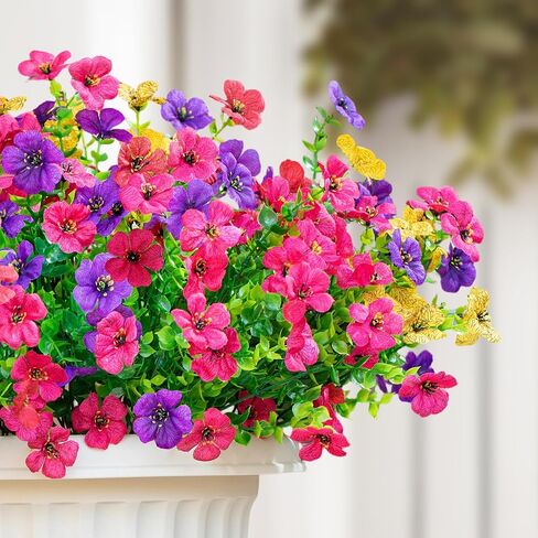 16 Bundles Artificial Fake Flowers Plants for Outdoors Spring Summer Decor,Faux Flowers Plant Silk Daisy UV Resistant for Outside Planters Front Porch Patio Yard Garden Home(Red,Purple,Yellow,Fuchsia) in Saudi Arabia