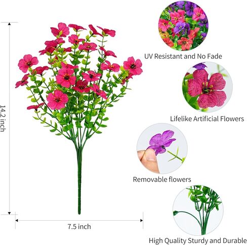 16 Bundles Artificial Fake Flowers Plants for Outdoors Spring Summer Decor,Faux Flowers Plant Silk Daisy UV Resistant for Outside Planters Front Porch Patio Yard Garden Home(Red,Purple,Yellow,Fuchsia) in Saudi Arabia