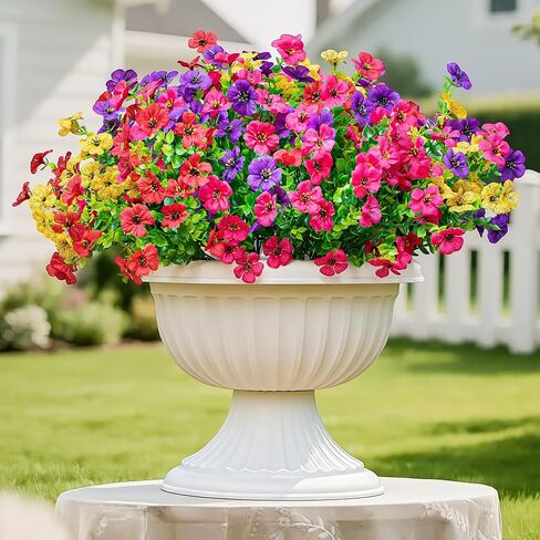 16 Bundles Artificial Fake Flowers Plants for Outdoors Spring Summer Decor,Faux Flowers Plant Silk Daisy UV Resistant for Outside Planters Front Porch Patio Yard Garden Home(Red,Purple,Yellow,Fuchsia) in Saudi Arabia