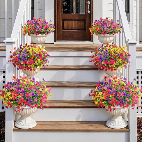16 Bundles Artificial Fake Flowers Plants for Outdoors Spring Summer Decor,Faux Flowers Plant Silk Daisy UV Resistant for Outside Planters Front Porch Patio Yard Garden Home(Red,Purple,Yellow,Fuchsia) in Saudi Arabia