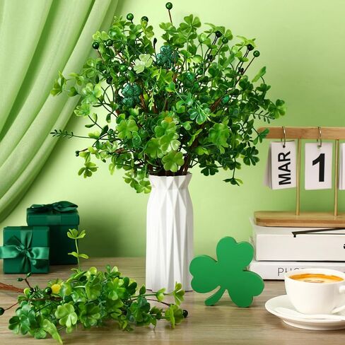 Giegxin 12 Pack 15.7 Inch Artificial Easter Flower Decorations Easter Egg Picks Colored Winter Jasmine Decorative Spring Floral Stems Flower Centerpieces for Table Home Decor(Shamrock) in Saudi Arabia