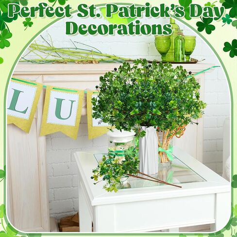 Giegxin 12 Pack 15.7 Inch Artificial Easter Flower Decorations Easter Egg Picks Colored Winter Jasmine Decorative Spring Floral Stems Flower Centerpieces for Table Home Decor(Shamrock) in Saudi Arabia