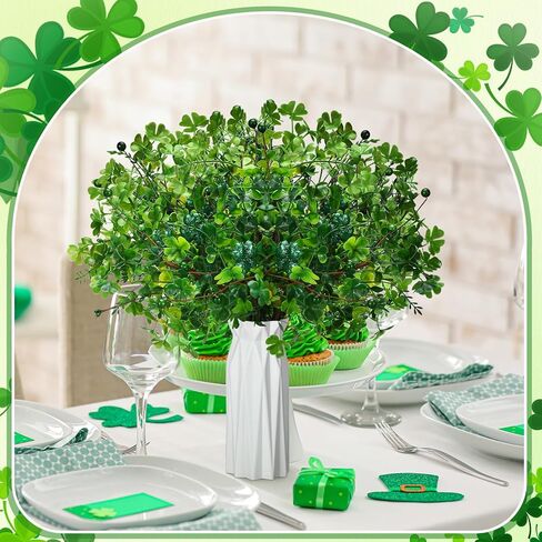 Giegxin 12 Pack 15.7 Inch Artificial Easter Flower Decorations Easter Egg Picks Colored Winter Jasmine Decorative Spring Floral Stems Flower Centerpieces for Table Home Decor(Shamrock) in Saudi Arabia