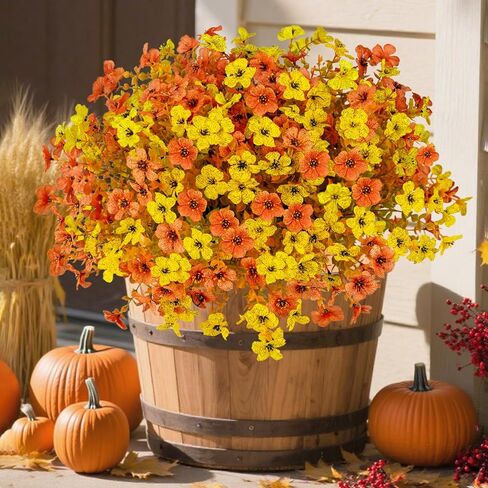 16 Bundles Artificial Fake Flowers Plants for Outdoors Spring Summer Decor,Faux Flowers Plant Silk Daisy UV Resistant for Outside Planters Front Porch Patio Yard Garden Home(Red,Purple,Yellow,Fuchsia) in Saudi Arabia