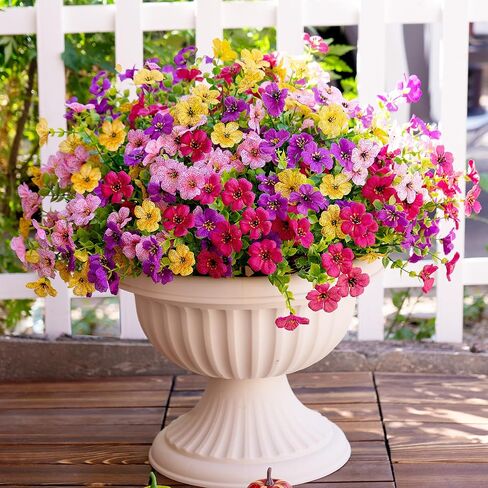 16 Bundles Artificial Fake Flowers Plants for Outdoors Spring Summer Decor,Faux Flowers Plant Silk Daisy UV Resistant for Outside Planters Front Porch Patio Yard Garden Home(Red,Purple,Yellow,Fuchsia) in Saudi Arabia