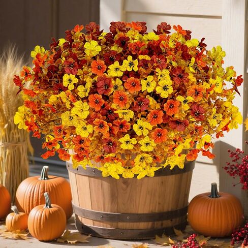 16 Bundles Artificial Fake Flowers Plants for Outdoors Spring Summer Decor,Faux Flowers Plant Silk Daisy UV Resistant for Outside Planters Front Porch Patio Yard Garden Home(Red,Purple,Yellow,Fuchsia) in Saudi Arabia