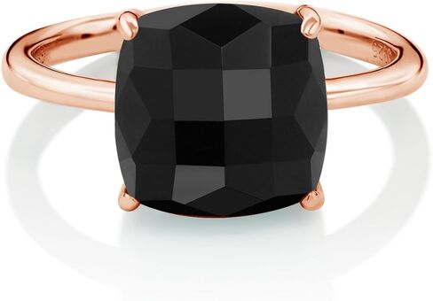 Gem Stone King 3.75 Cttw Black Onyx Ring For Women | 10MM Checkerboard Square Cut Gemstone Birthstone Ring | 925 Sterling Silver Rose Gold Plated | Wedding Engagement Anniversary Promise Ring in Saudi Arabia