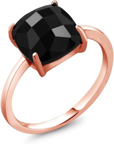 Gem Stone King 3.75 Cttw Black Onyx Ring For Women | 10MM Checkerboard Square Cut Gemstone Birthstone Ring | 925 Sterling Silver Rose Gold Plated | Wedding Engagement Anniversary Promise Ring in Saudi Arabia