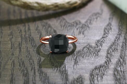 Gem Stone King 3.75 Cttw Black Onyx Ring For Women | 10MM Checkerboard Square Cut Gemstone Birthstone Ring | 925 Sterling Silver Rose Gold Plated | Wedding Engagement Anniversary Promise Ring in Saudi Arabia