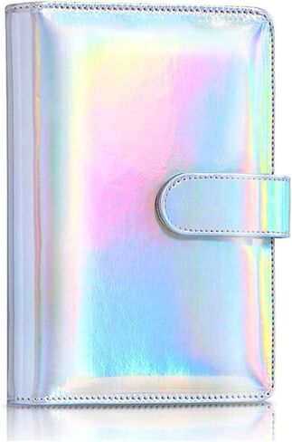 A6 PU Leather Notebook Refillable 6 Ring Binder Cover,Rainbow Budget Planner Cash Envelopes,with Magnetic Buckle Closure(Laser Blue) in Saudi Arabia