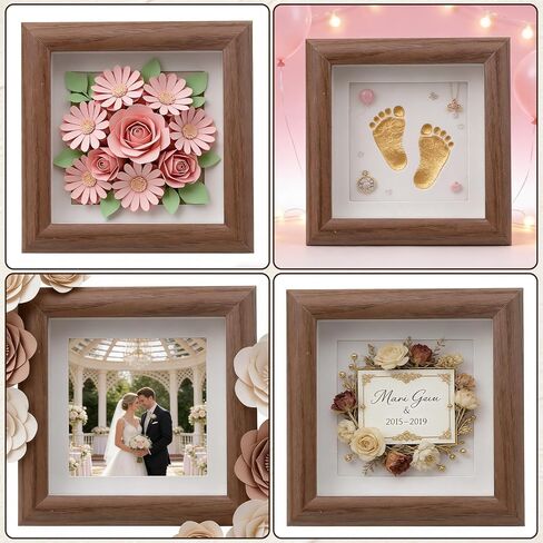 4'' Shadow Box Frame - Solid Wood Picture Frame - Sturdy Rustic Memory Box Display Case for Photos, Flower,Memorabilia, Medals, Wedding, Pins, Awards,Tickets and 3D Items in Saudi Arabia