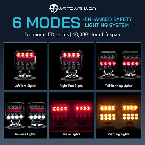 أضواء مقطورة لاسلكية، أضواء سحب مغناطيسية، مجموعة إضاءة مقطورة لاسلكية LED قابلة لإعادة الشحن للشاحنات والقوارب ومركبات RV والمعسكرات ومقطورات المرافق، مقاومة للماء IP67 (أسود) in Saudi Arabia
