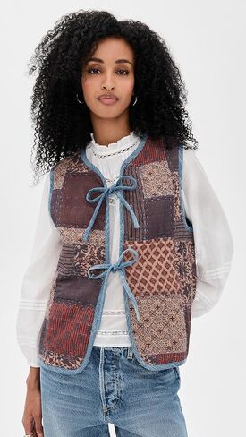 Faherty Women's Indigo Quilted Patchwork Vest in Saudi Arabia