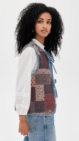Faherty Women's Indigo Quilted Patchwork Vest in Saudi Arabia