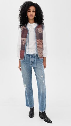 Faherty Women's Indigo Quilted Patchwork Vest in Saudi Arabia