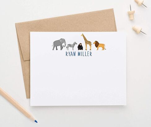 Personalized ZOO Stationary with Envelopes, Personalized Animal Note Cards for Boys or Girls, Animal Stationary Set for Girl or Boys, Animal Stationery Set, Your Choice of Colors and Quantity in Saudi Arabia