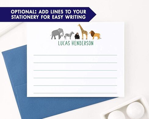 Personalized ZOO Stationary with Envelopes, Personalized Animal Note Cards for Boys or Girls, Animal Stationary Set for Girl or Boys, Animal Stationery Set, Your Choice of Colors and Quantity in Saudi Arabia