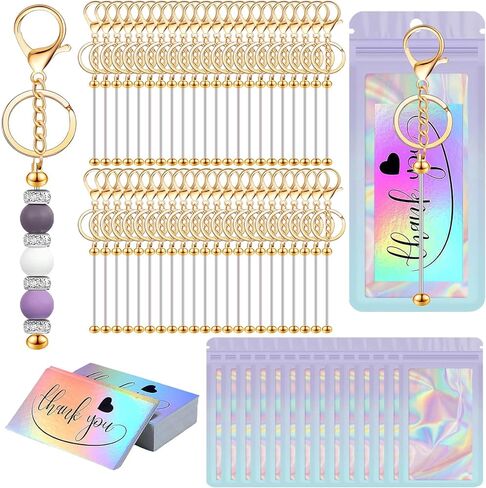 126 قطعة من قضبان سلسلة المفاتيح القابلة للخرز السائبة مجموعة صنع سلسلة المفاتيح الفارغة DIY لوازم سلسلة المفاتيح الخرزية 42 قضبان سلسلة مفاتيح معدنية 42 كيسًا 42 بطاقة شكر متضمنة للنساء والرجال وعيد الأم وهدية عيد الميلاد in Kuwait