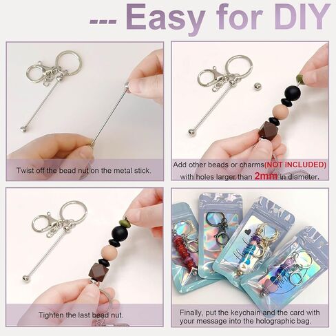 126 قطعة من قضبان سلسلة المفاتيح القابلة للخرز السائبة مجموعة صنع سلسلة المفاتيح الفارغة DIY لوازم سلسلة المفاتيح الخرزية 42 قضبان سلسلة مفاتيح معدنية 42 كيسًا 42 بطاقة شكر متضمنة للنساء والرجال وعيد الأم وهدية عيد الميلاد in Kuwait