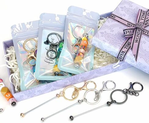 126 قطعة من قضبان سلسلة المفاتيح القابلة للخرز السائبة مجموعة صنع سلسلة المفاتيح الفارغة DIY لوازم سلسلة المفاتيح الخرزية 42 قضبان سلسلة مفاتيح معدنية 42 كيسًا 42 بطاقة شكر متضمنة للنساء والرجال وعيد الأم وهدية عيد الميلاد in Kuwait