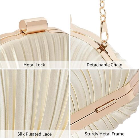 Pleated Satin Seashell Evening Clutch Purse for Women Elegant Clutch Handbag Shoulder Bag with Chain for Wedding in Saudi Arabia