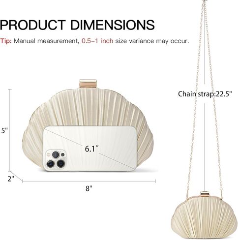 Pleated Satin Seashell Evening Clutch Purse for Women Elegant Clutch Handbag Shoulder Bag with Chain for Wedding in Saudi Arabia