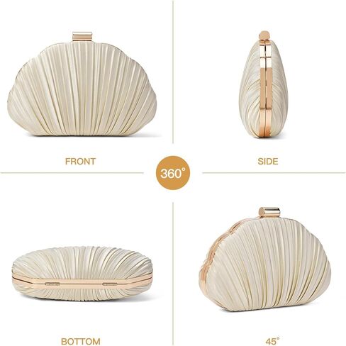Pleated Satin Seashell Evening Clutch Purse for Women Elegant Clutch Handbag Shoulder Bag with Chain for Wedding in Saudi Arabia